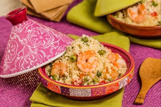 Couscous con piselli e gamberi