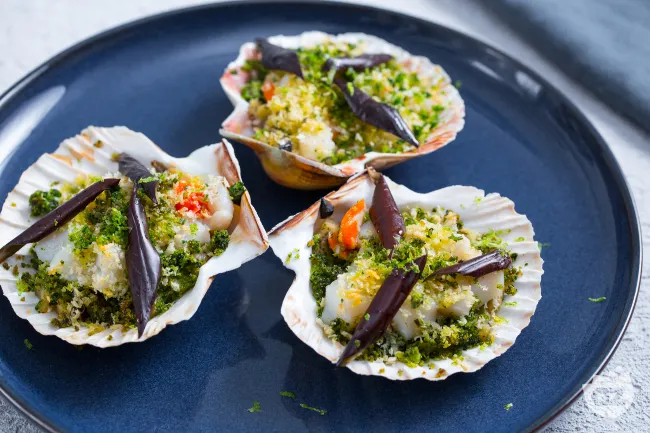 Capesante gratinate con melanzane