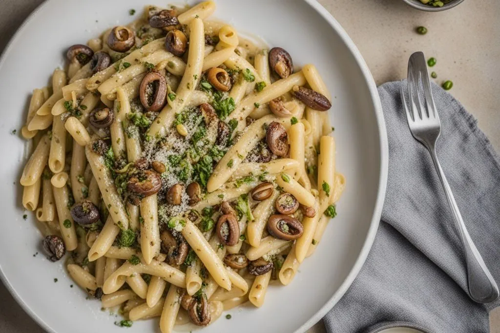 Casarecce cremose con salsiccia, funghi
