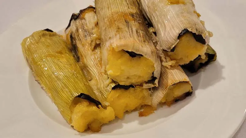 Involtini di porro con patate e melanzane