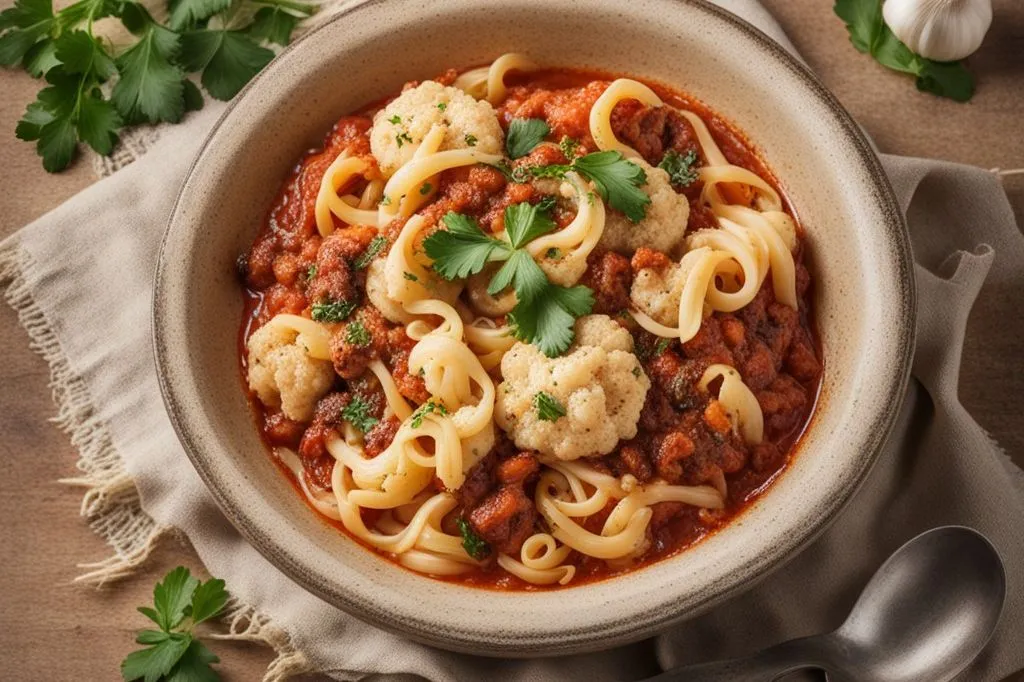 Pasta e cavolfiore in salsa di pomodoro