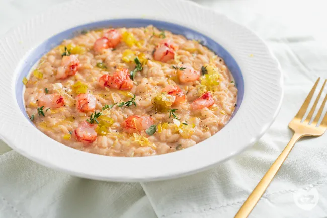 Risotto con gamberi e porri