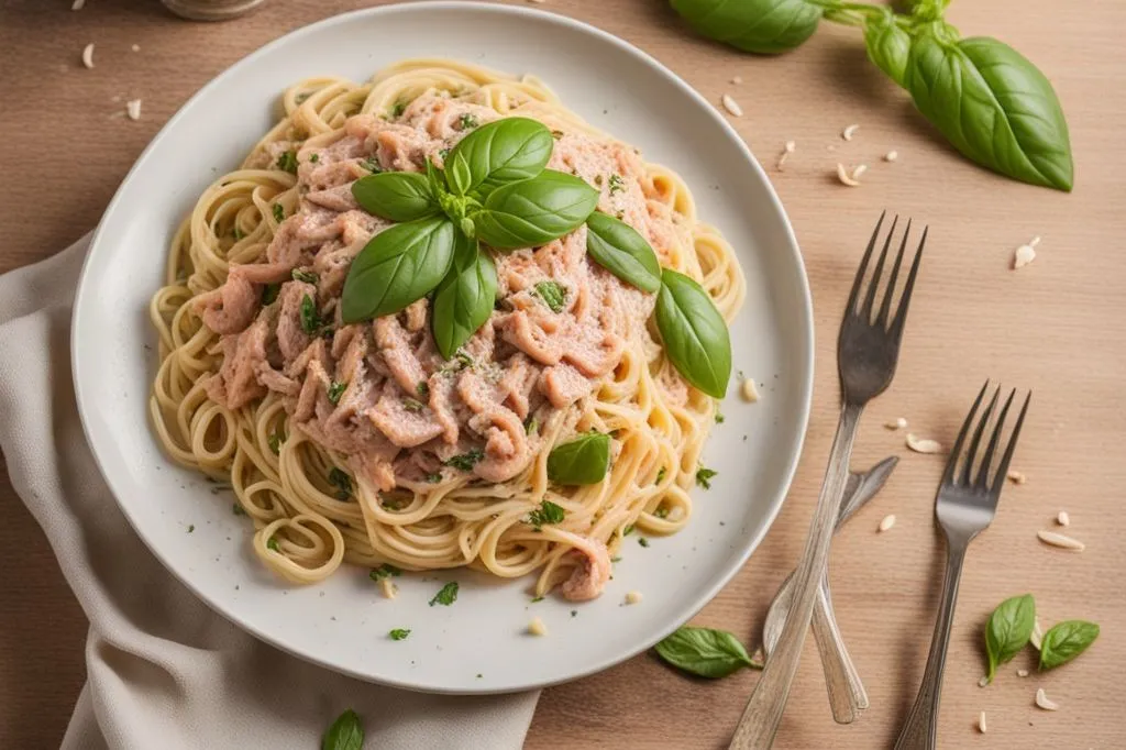 Spaghetti risottati al tonno e basilico